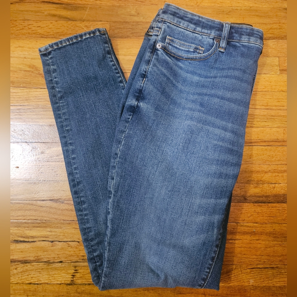 Lands' End High Rise Skinny Medium Wash Pockets Fall Stretch Denim Jeans 14
